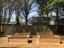four tall and trimmed garden beds aligned and ready for planting!